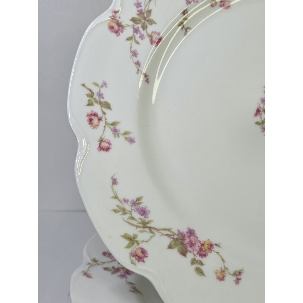 Antique Set Of 6 Haviland Limoges Scalloped Dinner Plates Floral Roses Schleiger - Picture 2 of 16